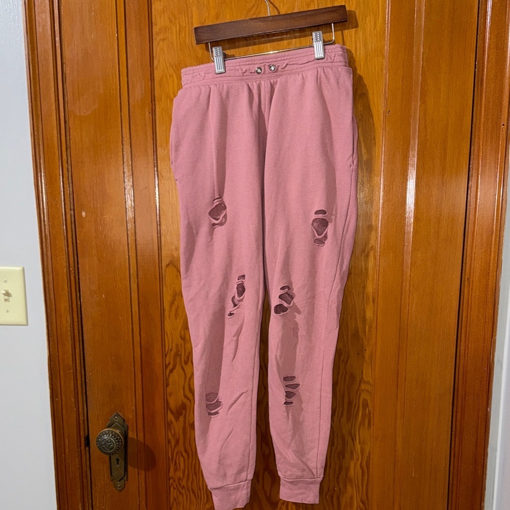 Bella +Canvas Pink Distressed Jogger Pants SZ XS